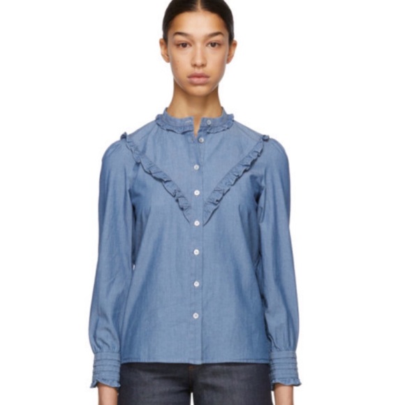 A.P.C Polly Long Sleeve Blouse Indigo Denim - Picture 5 of 9